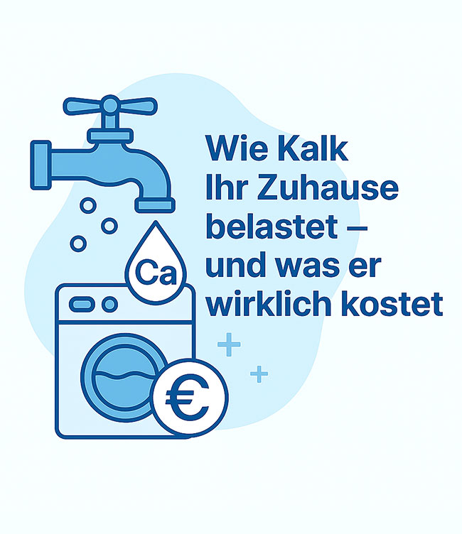 Wasserhahn und Waschmaschine mit Kalksymbol – Kosten durch Kalkablagerungen