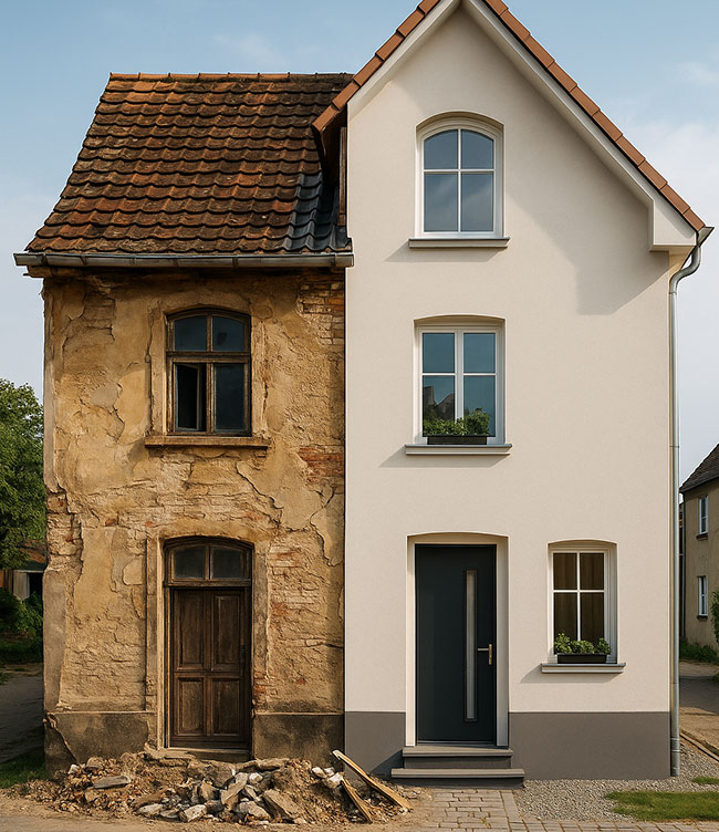 Historisches Gebäude während der Altbausanierung – Verbindung von Bestandserhalt und moderner Architektur im Raum Franken
