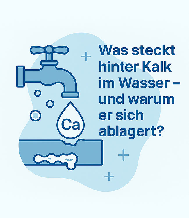Wasserhahn mit Kalksymbol – Erklärung, wie Kalk im Wasser entsteht und sich ablagert