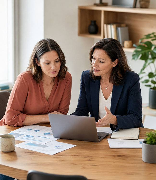 Gründerin und Coachin entwickeln gemeinsam Businessplan und Finanzplanung